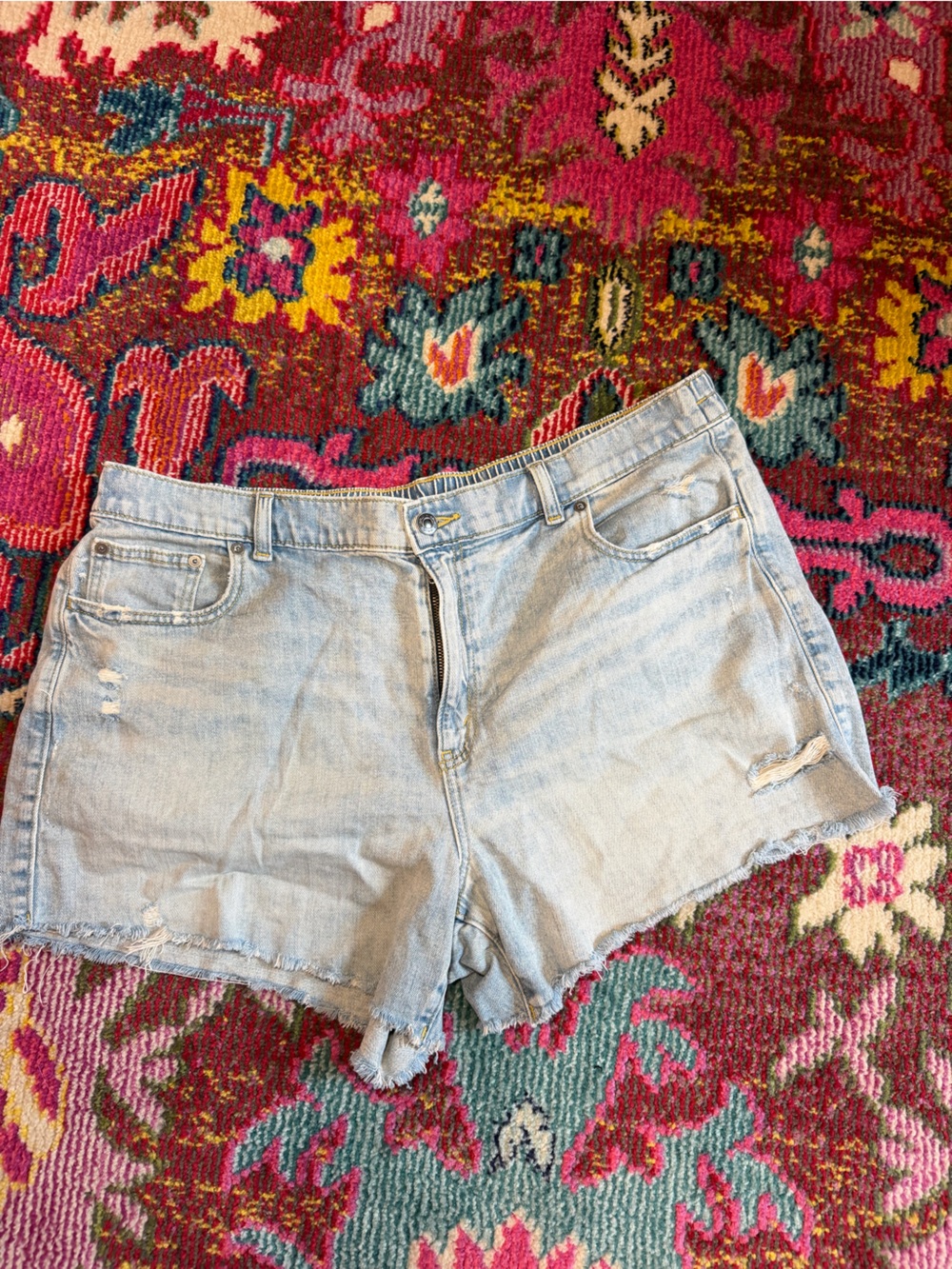 aerie Light Blue Distressed Denim Shorts